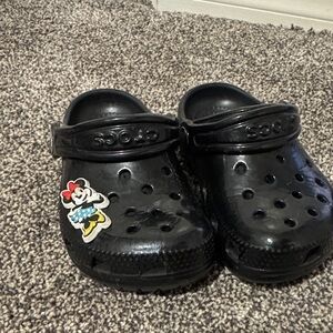 Used CROCS Kids Black Clogs with Cartoon Charm size 8c